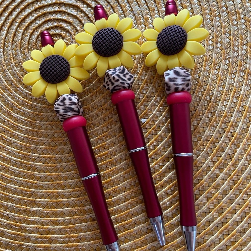 Sunflower beaded pens, handmade. Black ink only.